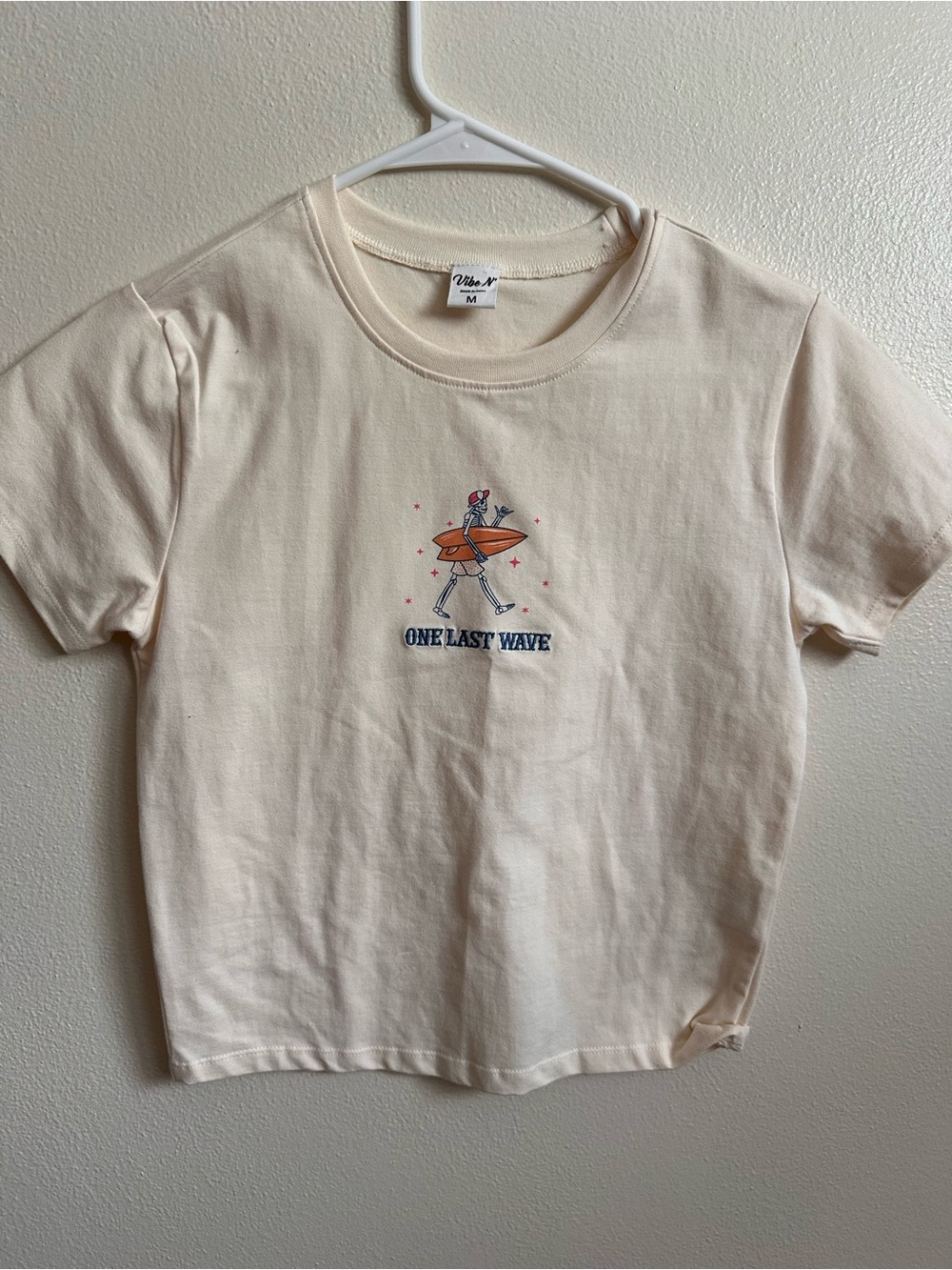 Vibe Cream Tee with Orange Surfboard & Blue Text